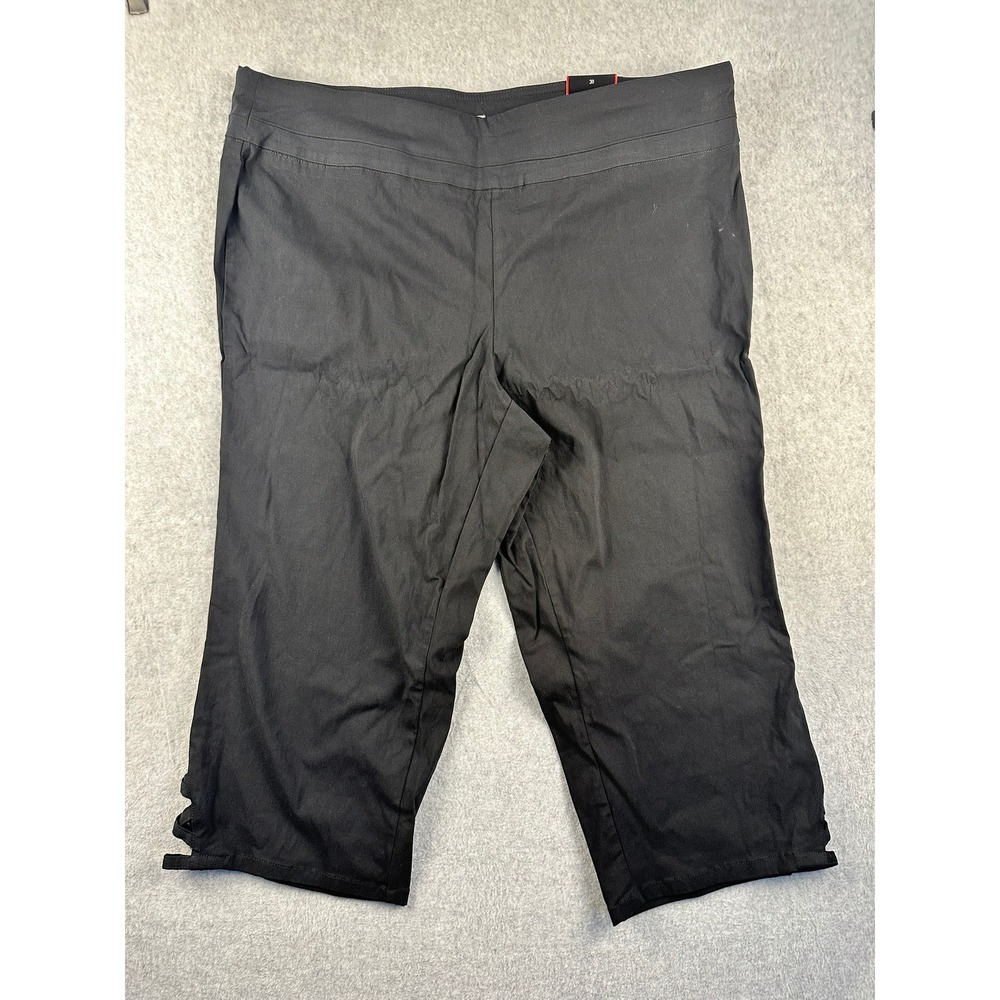 Avenue Womens Plus Size 20 Black Capri Pants Lattice Hem Cropped Pull On 6790